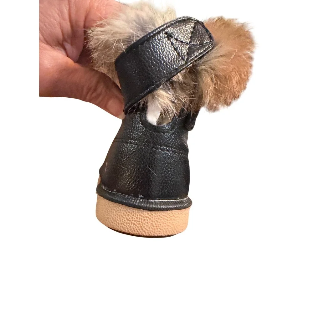 Kids Black Faux Leather Fur Trim Snow Boots Toddler Child‎ Size 4